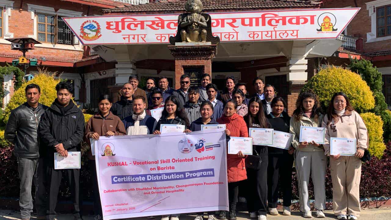 धुलिखेलमा पाँच महिने व्यावसायिक बारिष्टा तालिम सम्पन्न: युवाहरूलाई आत्मनिर्भर बनाउने …